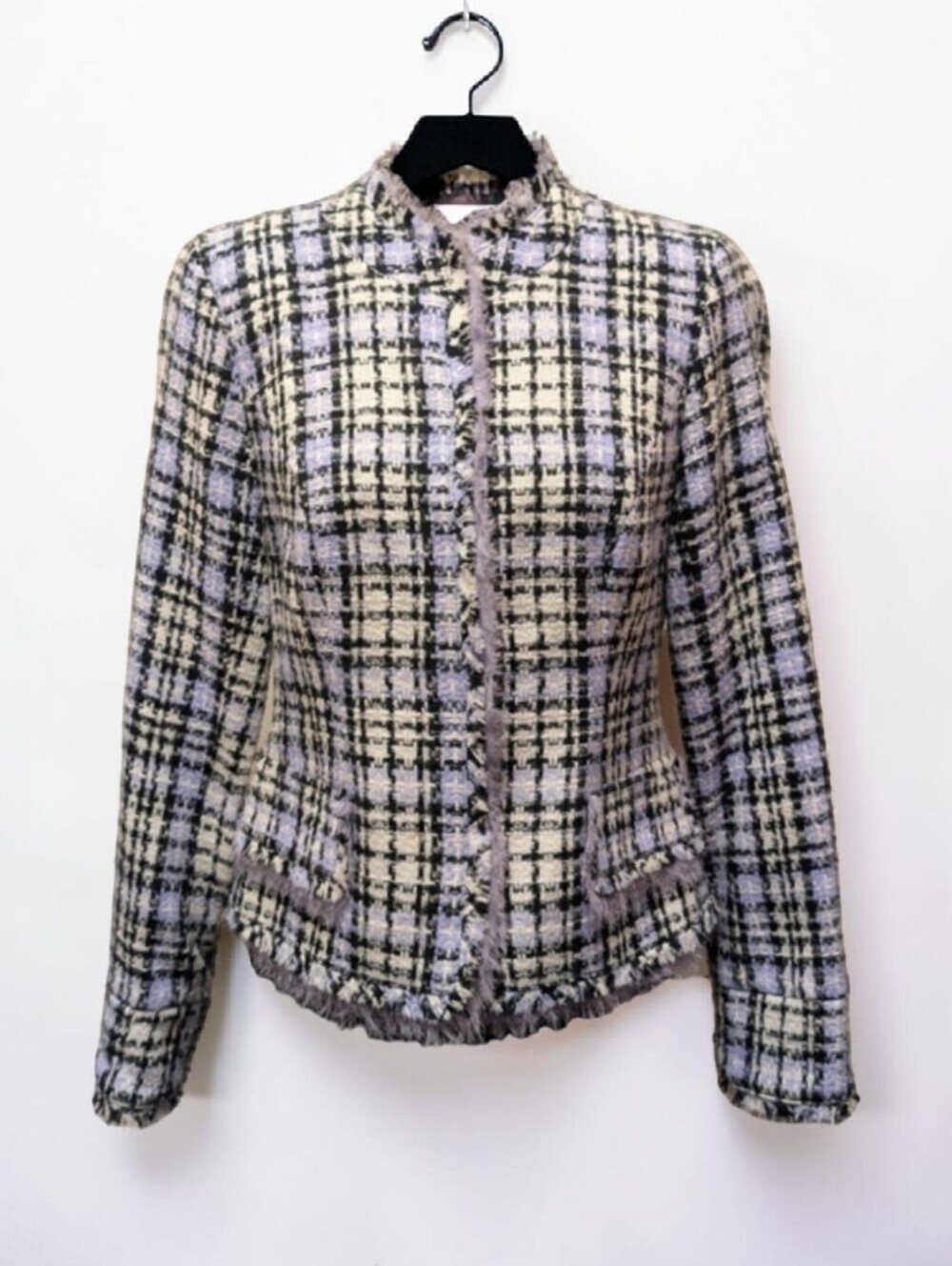 Alison Taylor Size 4 Vintage Tweed Jacket Blazer Black White Purple Old Money
